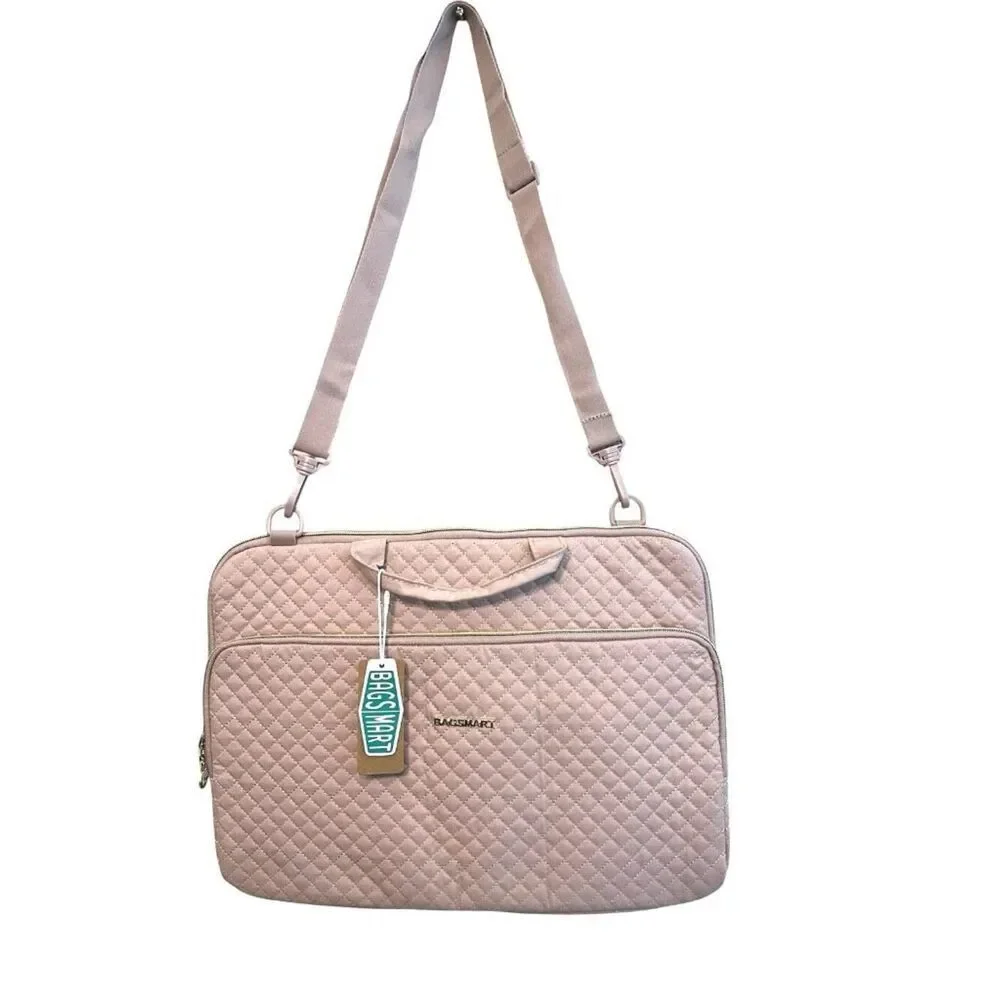 BAGSMART 15.6 Inch Laptop Case Sleeve Pale Pink Shoulder Strap Quilted Bag NWT